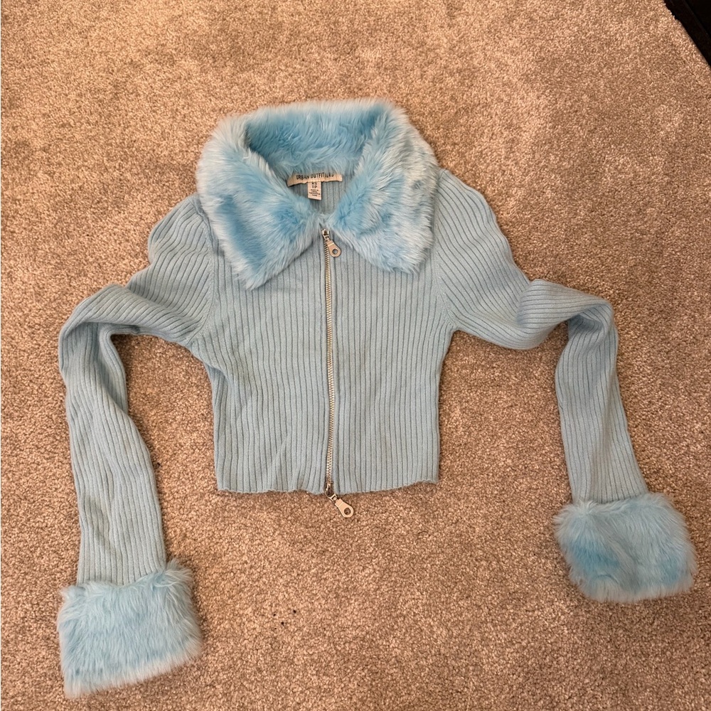 Urban Outfitters Light Blue Faux Fur Collar Sweater